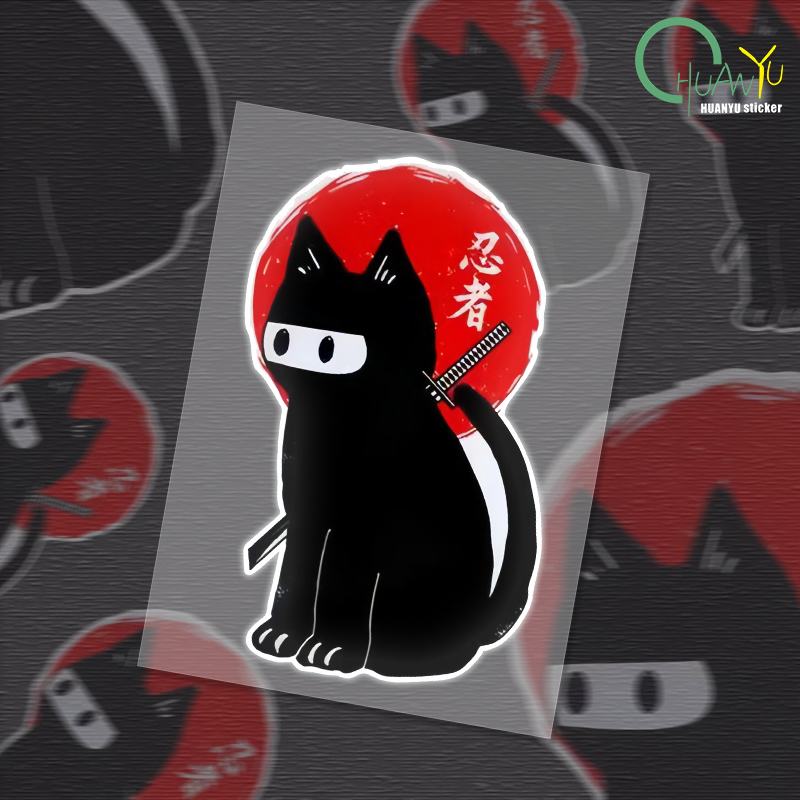 Motorcycle Gear Japan - Reflektierender Katzen-Autoaufkleber, japanischer Katzen-Aufkleber, rote Sonne,