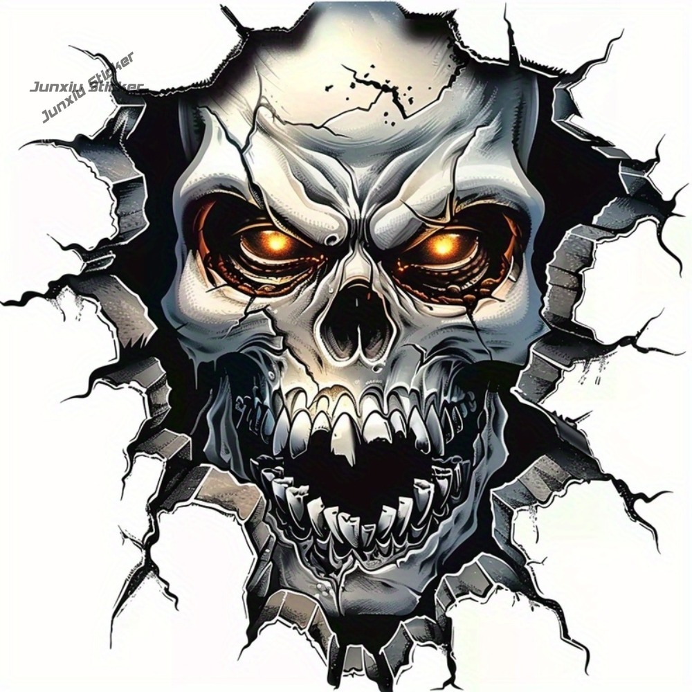 Motorcycle Gear Pattern - 3D-Totenkopf-Dekoration - mit Leuchtenden Orangen Augen