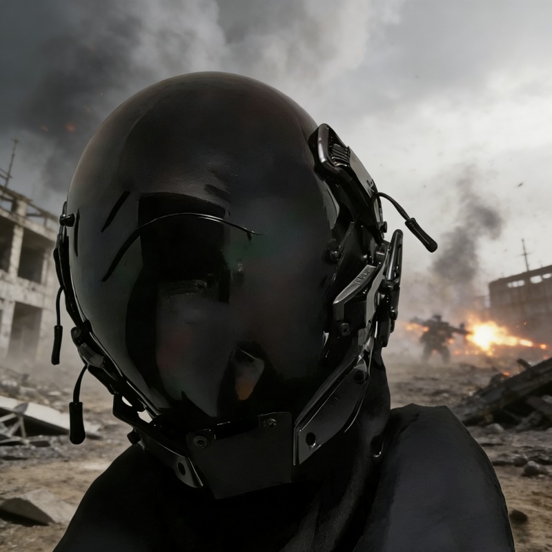 Helmet Full Face - Cyberpunk-Helm im Mecha-Stil, leuchtende Vollgesichtsmaske, trendiges