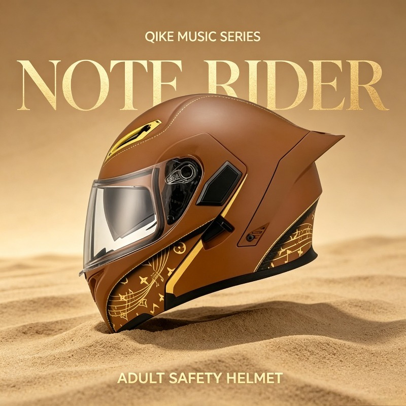 Helmet Full Face - 3C-Zertifizierter QIKE Retro Modularer Mattbrauner Luxus