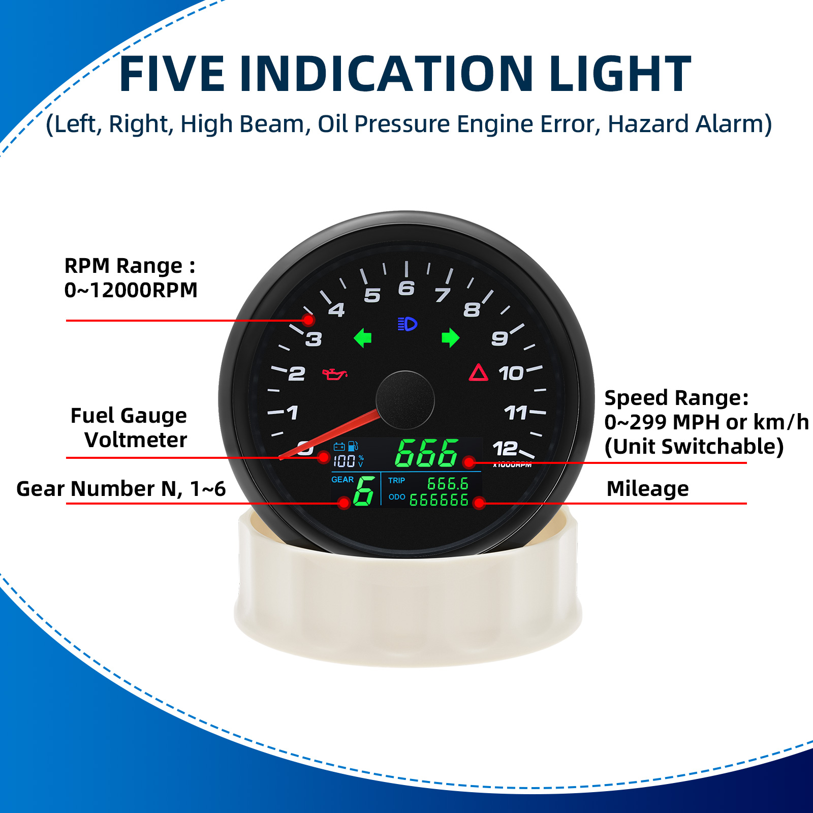 6 in 1 0-12000 U/min Drehzahlm – Motorcycle Gear Levels Bewertung und Preis